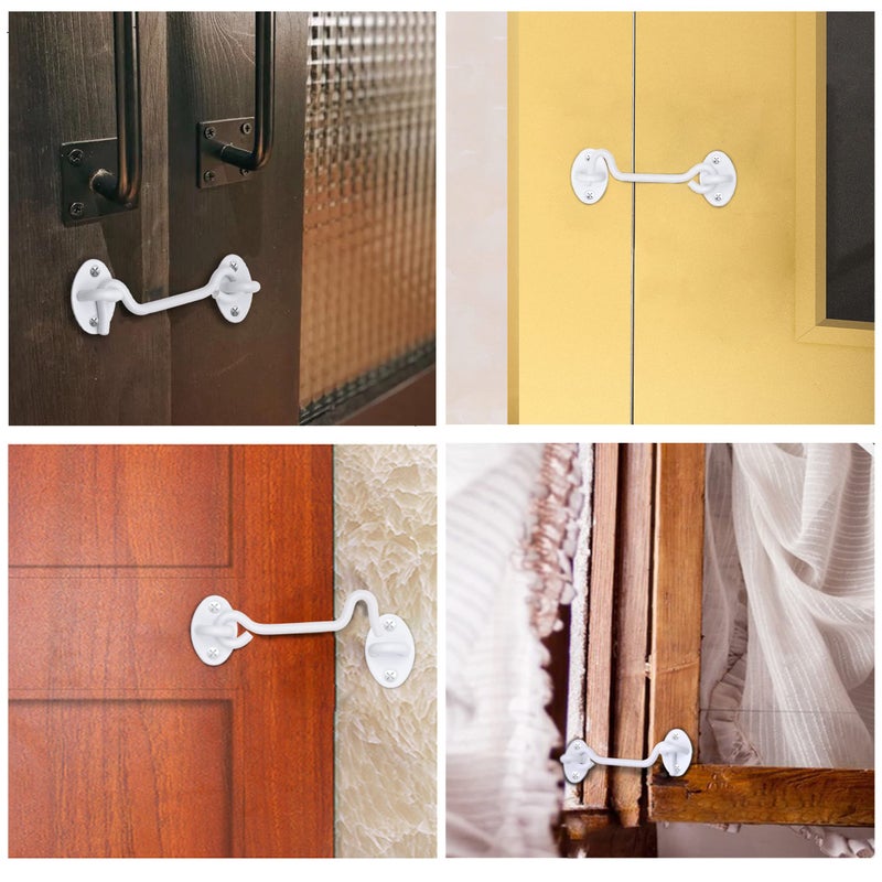 ECO-FUSED 4-inch Heavy Duty Hook and Eye Latch - 2X Barn Door Lock (White)  8X Mounting Screws - Powder Coated Stainless Steel Hooks for Door  Windows  Sheds  Fences  Gates  Closets  Cabinets - Image 5